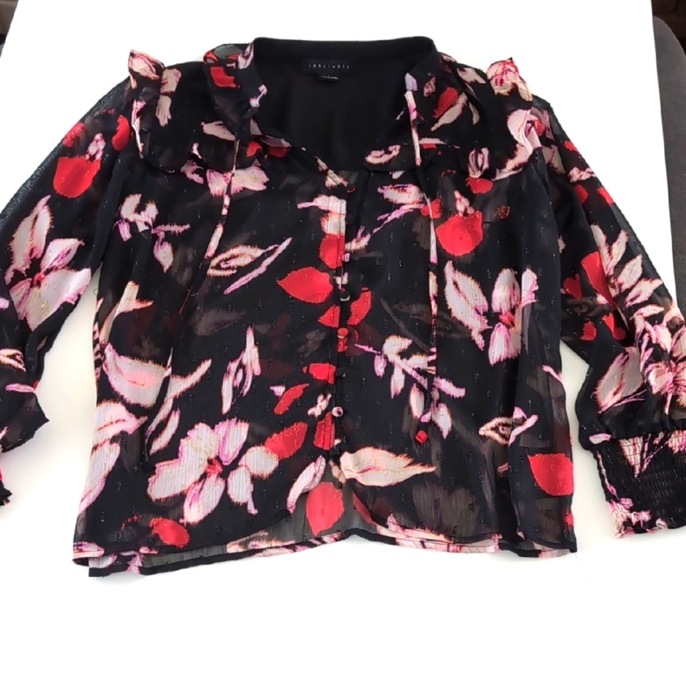Sanctuary Sheer Black Floral Long Sleeve Blouse Women's Size Small